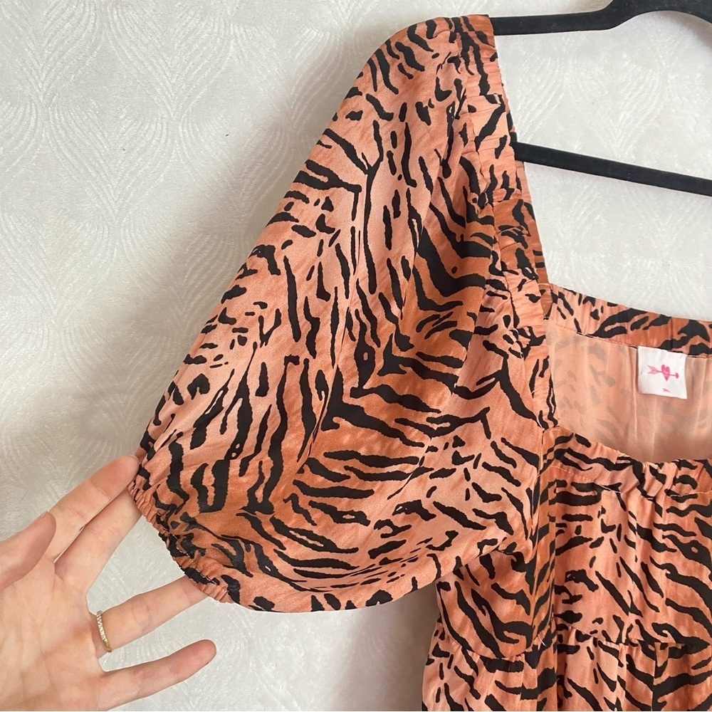 Buddy Love Becca Tiger Print Babydoll Mini Dress Women’s Small Puff Sleeves - Picture 11 of 16